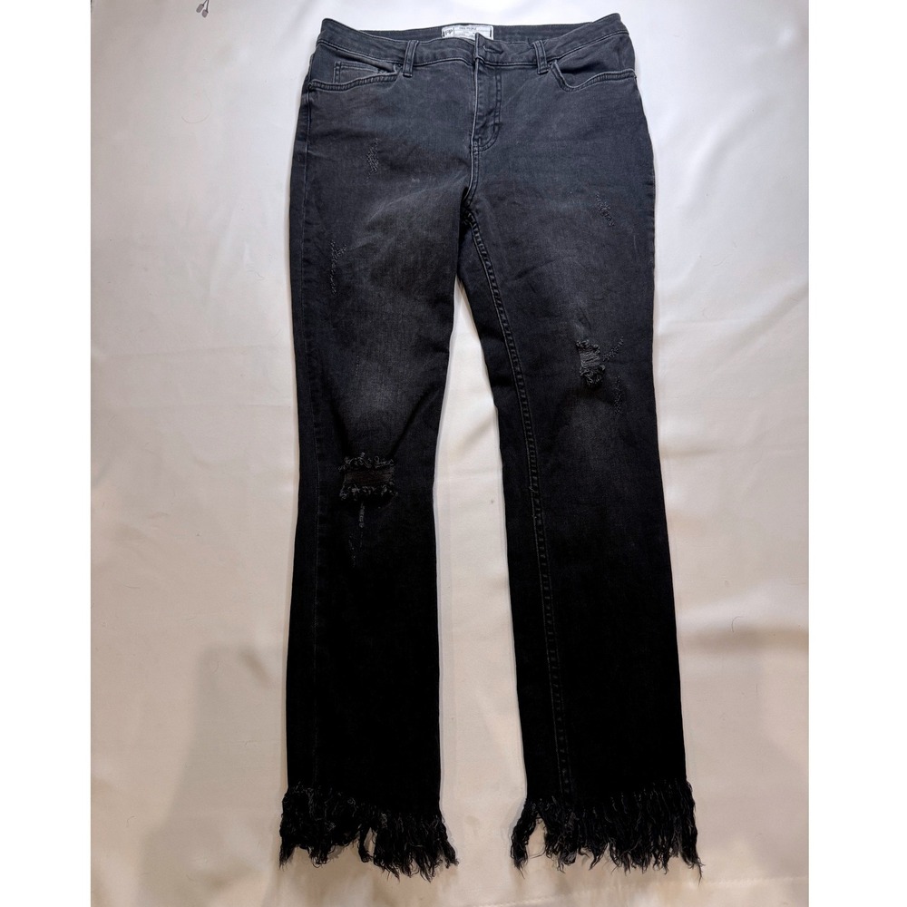 Free People Distressed Jeans Women‎ Size 28 Black Good Frayed Fringe Hem Denim